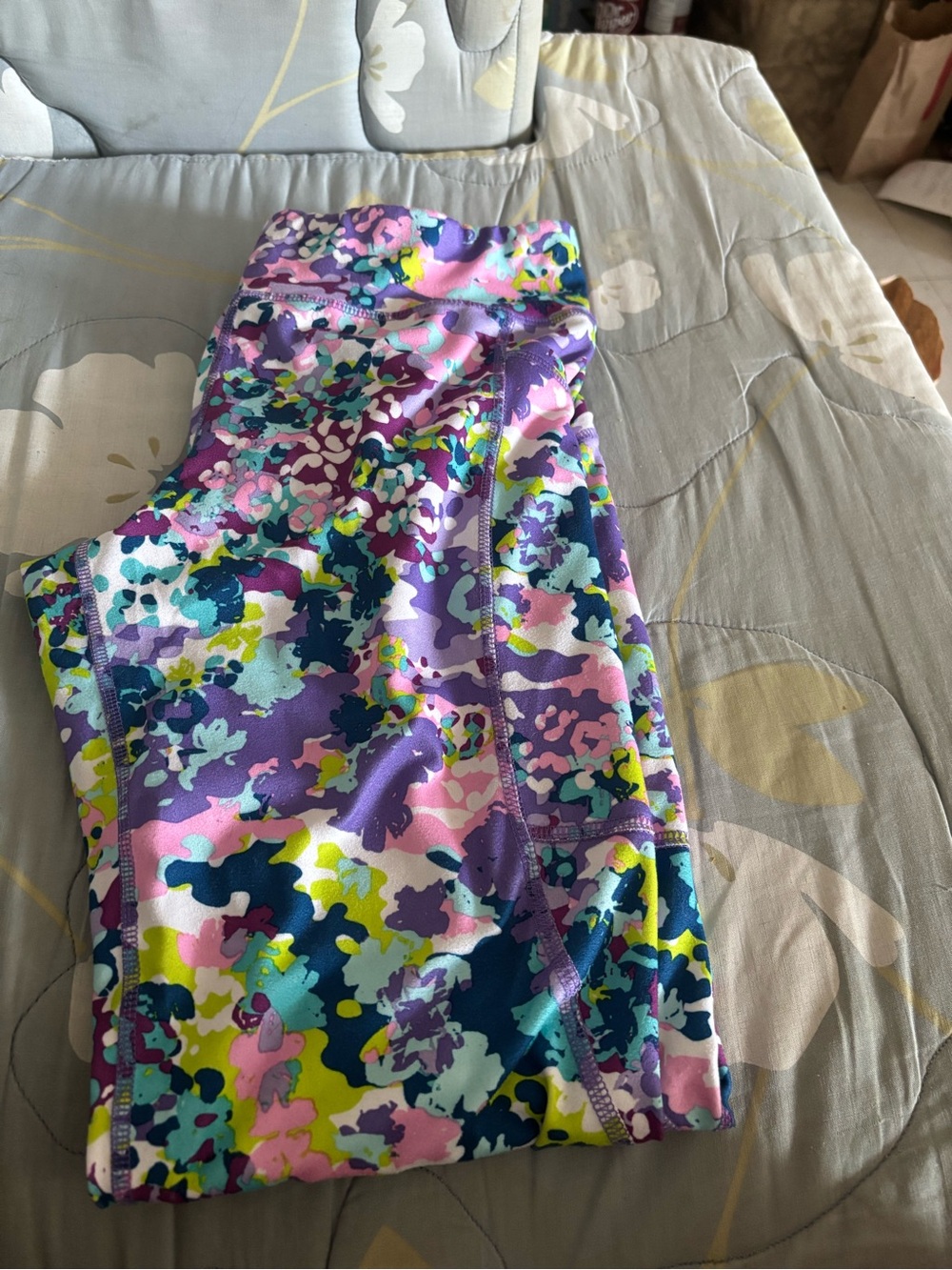 Athletic Works Girls Purple Pink Blue Multicolor Floral Print Leggings